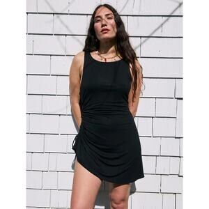 Lisa Says Gah Cher Knit Mini Dress Black Side Cinch Asymmetrical Size XS NEW